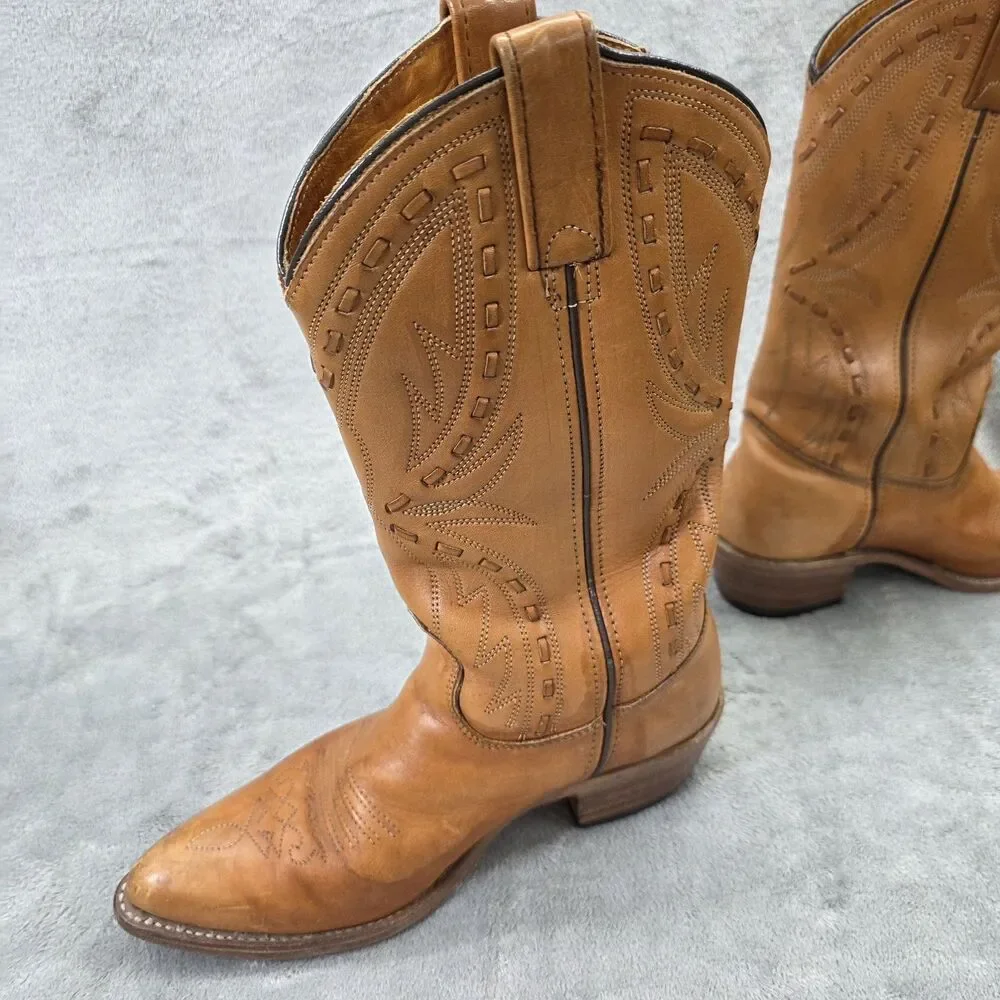 Double-H Western Leather Boots Brown USA Union Made Size 8.5 B